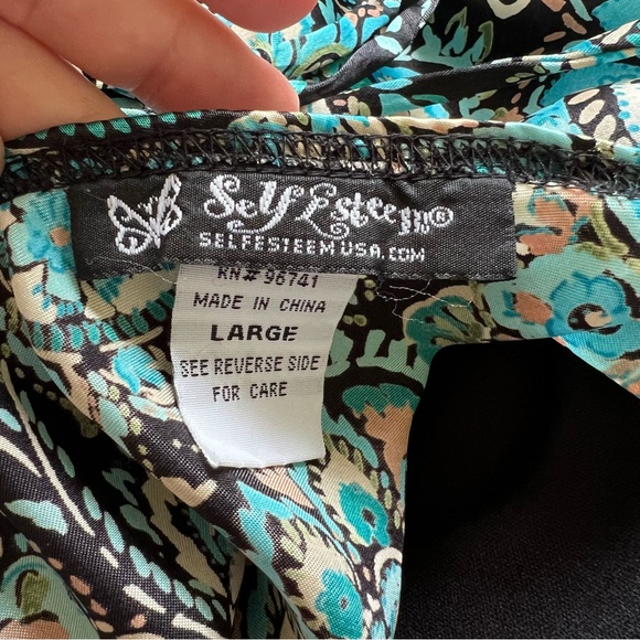 Self Esteem Turquoise & Black Floral Satin 90s Y2K Milkmaid Tank Size Large - Picture 3 of 6